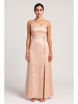 Cider - Floral Pleated Split One Shoulder Maxi Dress