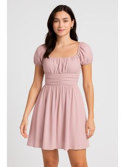 Cider - Ruched Ruffle Square Neck Mini Dress