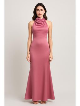Cider - Backless Halter Satin Maxi Dress