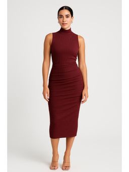 Cider - High Neck Ruched Midi Dress