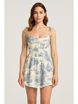 Cider - Cowl Neck Corset Knotted Ruffle Mini Dress