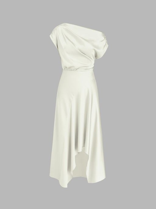 Buy Cider Cream Asymmetrical Neck Ruffle Maxi Dress (L) Online