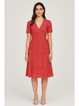 Cider - V-Neck Ditsy Floral Knotted Midi Dress
