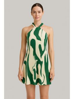 Cider - Green Halter Abstract Pleated Mini Dress