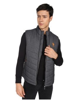 U.S. Polo Assn. Denim Co. - Men Charcoal High Neck Sleeveless Solid Padded Jacket