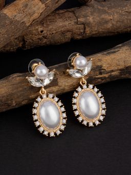 E2O - Contemporary Gold Plated Drop Earring Embellished with White Peral