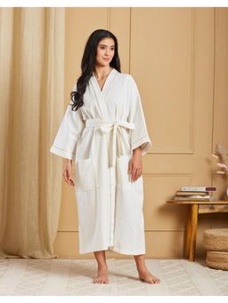 Fabindia - White Ashim Woven Cotton Bathrobe