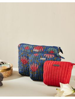 Fabindia - Blue Ina Kamal Cotton Toiletery Bag (Pack of 3)