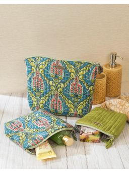 Fabindia - Blue Paro Cotton Blend Toiletery Bag (Pack of 3)