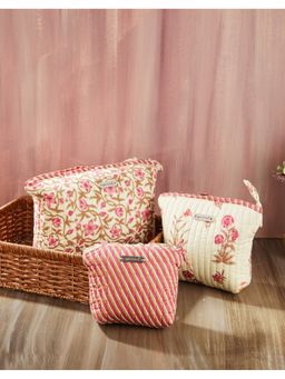 Fabindia - Pink Printed Cotton Toiletery Bag (Pack of 3)