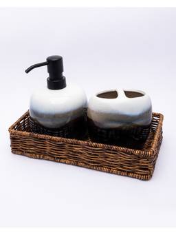 Voncasa - Blue Ceramic Soap dispenser Toothbrush Holder and Tray (Pack of 3)