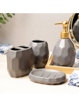 Voncasa - Grey Hexagonal Pattern Ceramic Bathroom Accessories (Pack of 4)