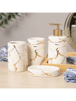 Voncasa - White Stone Finish Ceramic Bathroom Accessories (Pack of 4)