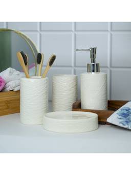 Voncasa - White Geometric Ceramic Bathroom Accessories (Pack of 4)