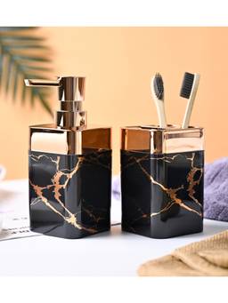 Voncasa - Black Marble Finish Plastic Bathroom Accessories (Pack of 2)