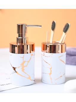 Voncasa - White Marble Finish Plastic Bathroom Accessories (Pack of 2)