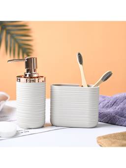 Voncasa - Light Beige Plastic Bathroom Accessories with Dispenser (Pack of 2)