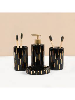 Voncasa - Black Vertical Stripes Ceramic Bathroom Accessories (Pack of 4)