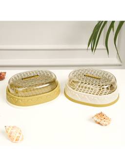 Voncasa - Amber Green & White Checker Plastic Soap Dishes (Pack of 2)