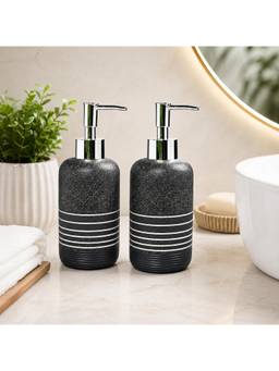 Voncasa - Grey Ribbed Polyresin Soap Dispensers (Pack of 2)