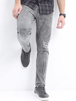 HIGHLANDER - Men Grey Solid Mid-Rise Highly Distressed Stretchable Jeans