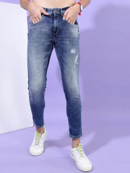 HIGHLANDER - Men Blue Solid Mildly Distressed Heavy Fade Jeans