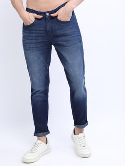 HIGHLANDER - Men Blue Solid Mildly Distressed Light Fade Stretchable Jeans
