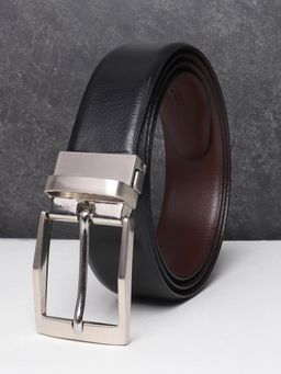 Teakwood - Men Black And Brown Textured Reversible Leather Belt