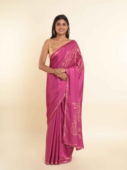 Suta - Pink Printed Viscose Rayon Saree