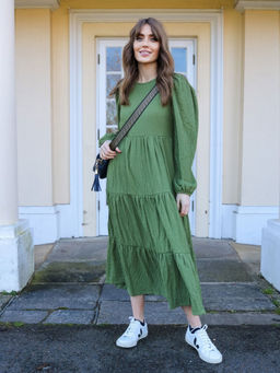 Trendyol - Khaki Puff Sleeve Maxi Smock Dress