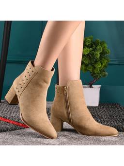 Valentino - Women Premium Leather Side Zipper Block Heel Ankle Boots