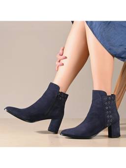 Valentino - Women Premium Leather Side Zipper Block Heel Ankle Boots