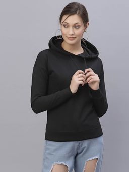 Style Quotient - Women Black Hooded Sweatshirt