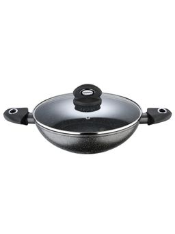 Bergner - Orion Marble Non Stick Kadai - Kadhai With Lid 28 Cm- Induction Base- Thickness 3Mm- Grey