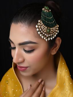 AG'S - Green and White Pearl Gold Plated Kundan Passa