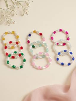Carlton London - Multi-Color Bead & Pearl Stretchable Bracelets (Pack of 9)