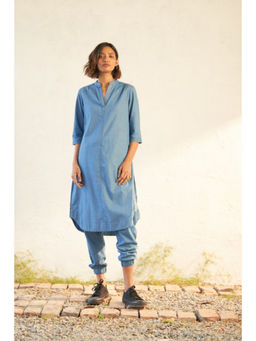 CANOOPI - Blue Cotton Solid Kurta