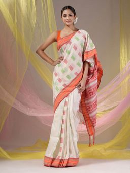 CHARUKRITI - Off White Silk Matka Soft Nakshi Pallu Saree with Unstitched Blouse