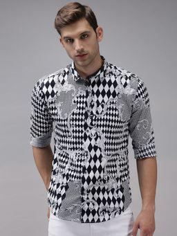 SHOWOFFFF - Men Black Collar Neck Abstract Print Comfort Fit Shirt