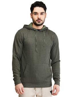 Being Human - Mens Olive Self Design Hoodie