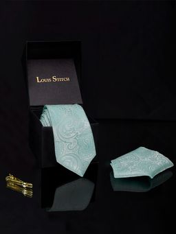 Louis Stitch - Mens Lagoon Green Silk Neck Tie Accessory Gift Set