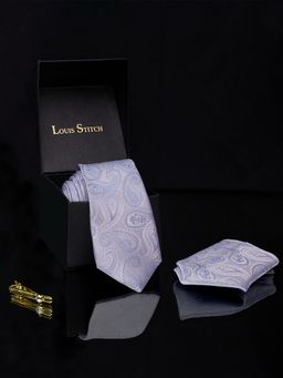 Louis Stitch - Mens Blue Silk Neck Tie Accessory Gift Set