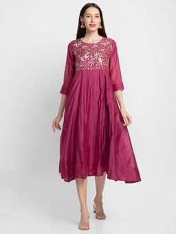 Globus - Rasberry Front Yoke Embroidered Dress