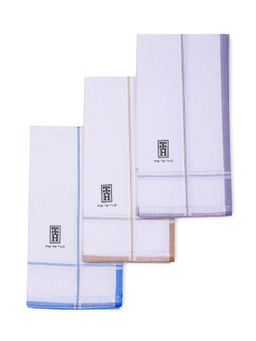 The Tie Hub - Light Line Border Pure Cotton Handkerchiefs (Pack Of 3)