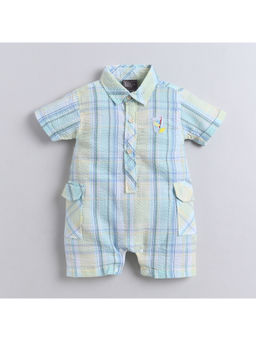 Little Kangaroos - Blue Checks Cotton Blend Regular Romper