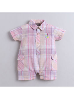 Little Kangaroos - Pink Checks Cotton Blend Regular Romper