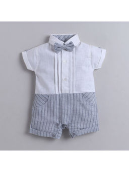 Little Kangaroos - White Printed Cotton Blend Regular Romper