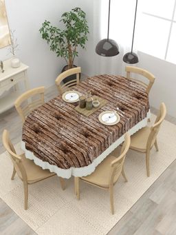 The Home Story - 6 Seater Oval Dining Table Cover Brown Black Stripes