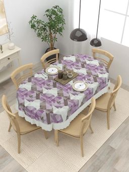 The Home Story - 6 Seater Oval Dining Table Cover purple & White Geometric