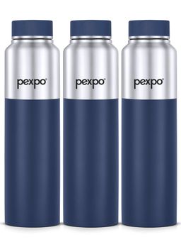 Pexpo - Crown Silver+Denim Blue Stainless Steel Fridge Bottle - 1000Ml